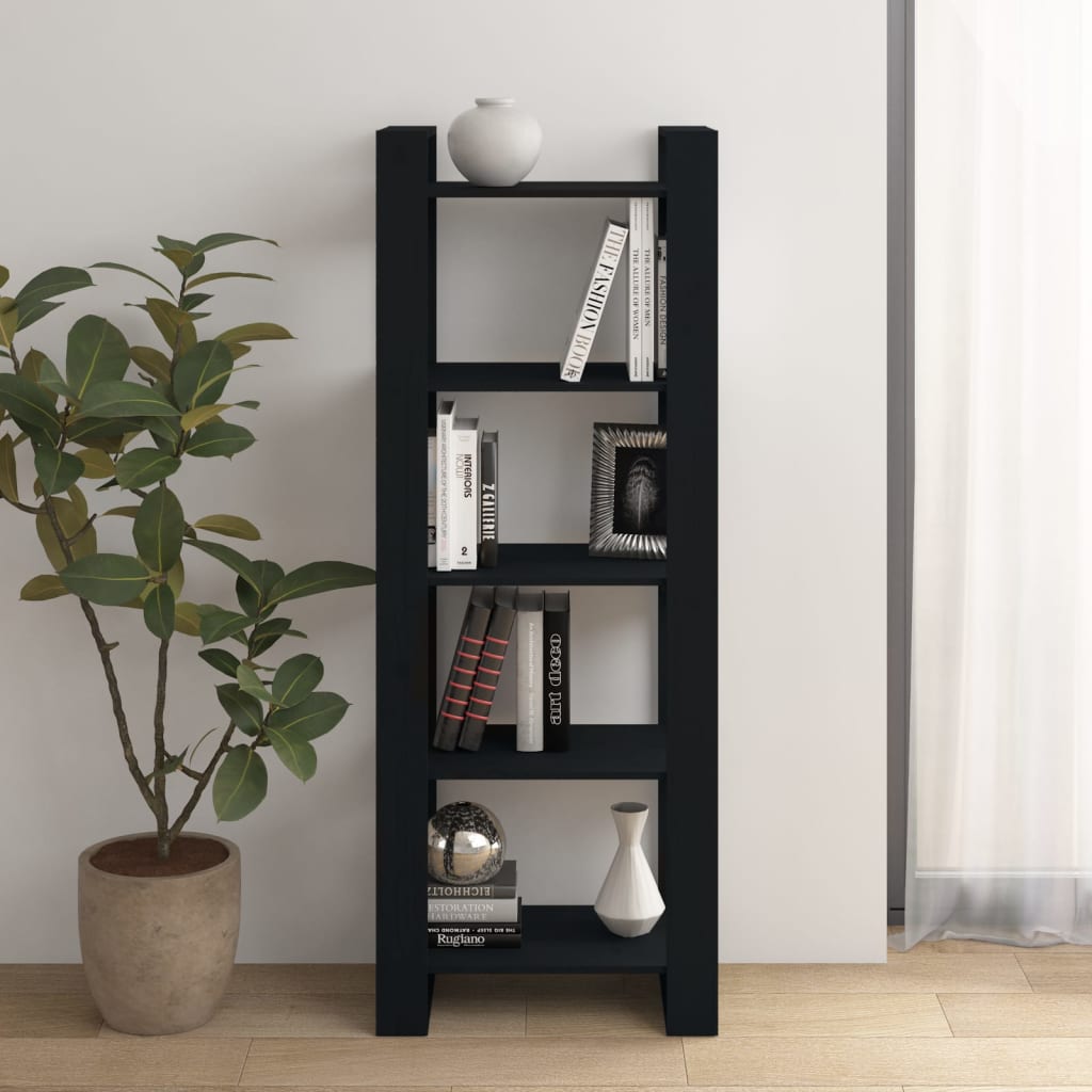 Schwarzes Bücherregal Raumteiler Massivholz 60x35x160cm