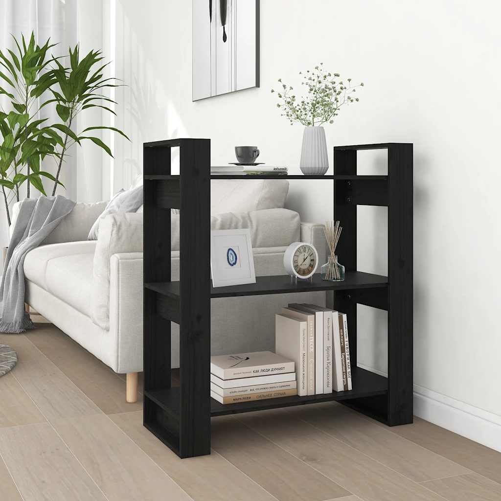 vidaXL Étagère/Séparateur de pièce Noir 80x35x91 cm Bois de pin massif