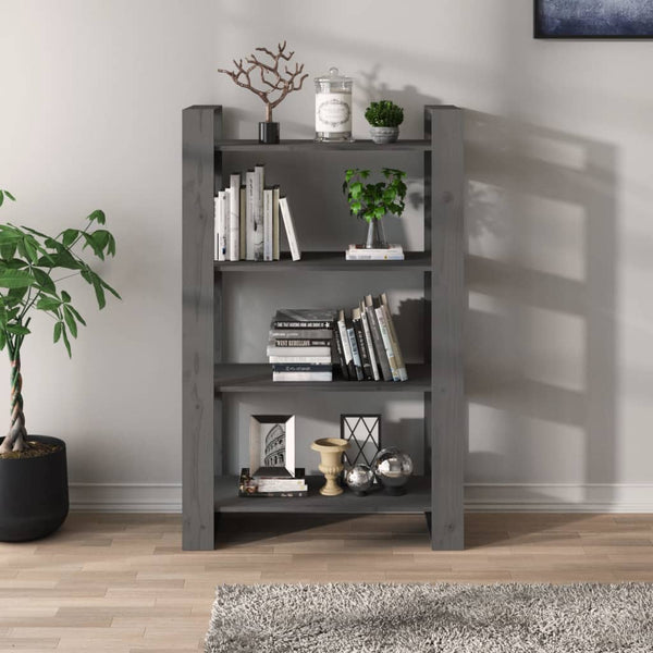 Graues Bücherregal Kiefer Massivholz 80x125cm