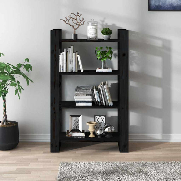 Schwarzes Bücherregal Raumteiler Kiefer Massivholz 80x125cm