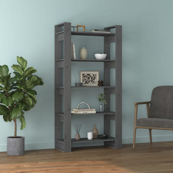 Graues Bücherregal Raumteiler Massivholz 80x160 cm