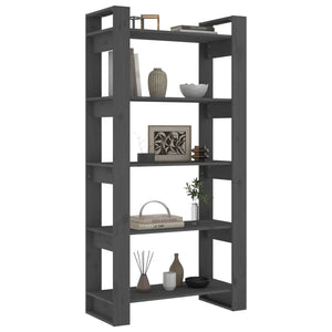 Graues Bücherregal Raumteiler Massivholz 80x160 cm