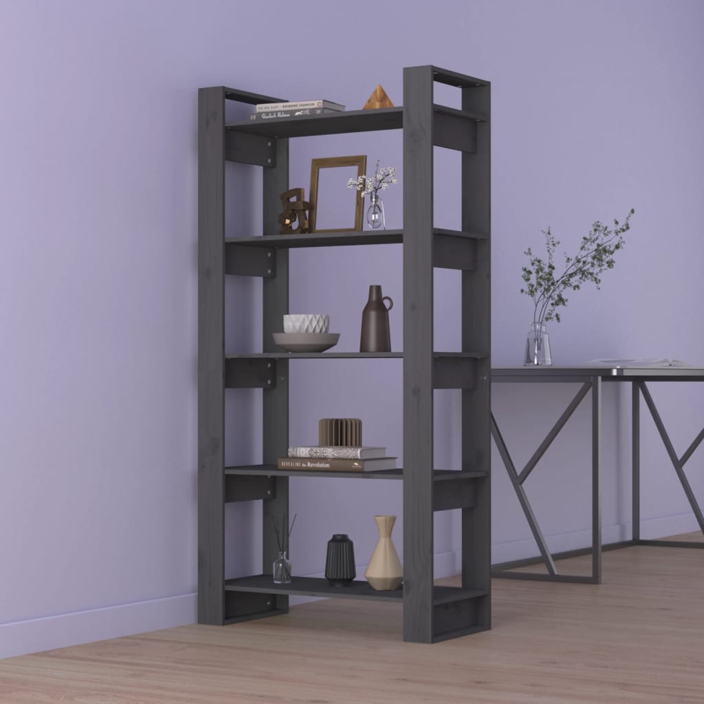 Graues Bücherregal Raumteiler Massivholz 80x160 cm