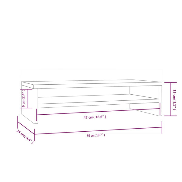 vidaXL Support d'écran Blanc 50x24x13 cm Bois de pin massif
