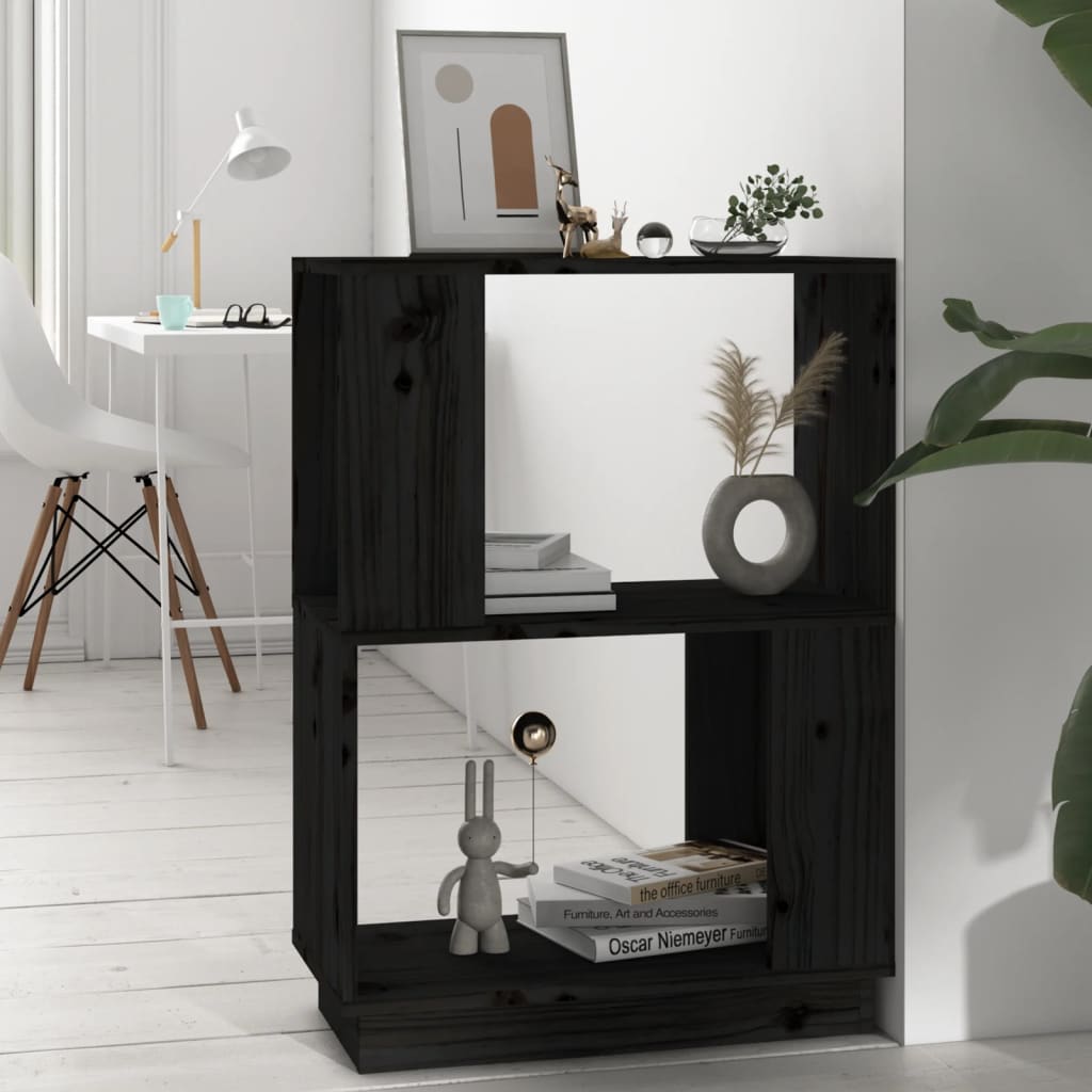 Schwarzes Bücherregal Raumteiler Kiefer Massivholz 70cm