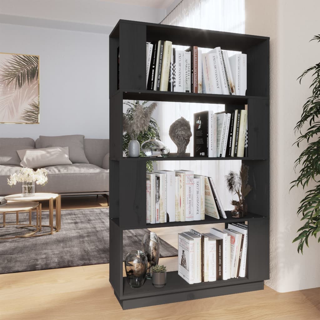 Graues Bücherregal Raumteiler Kiefer Massivholz 80x132 cm