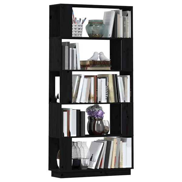 Schwarzes Kiefer Massivholz Bücherregal Raumteiler