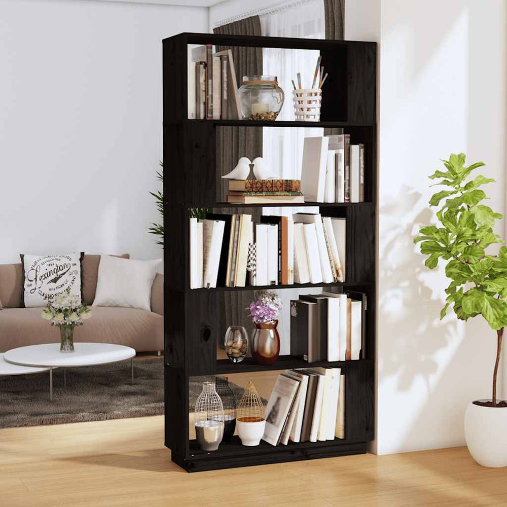 vidaXL Bibliothèque/Séparateur de pièce noir 80x25x163,5 cm Bois de pin massif