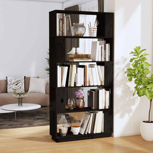 Schwarzes Kiefer Massivholz Bücherregal Raumteiler