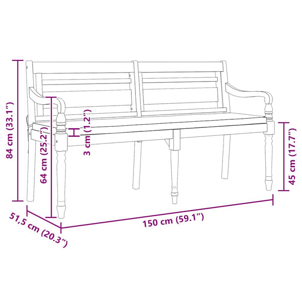 Batavia Bank mit Kissen, 150 cm, Teakholz
