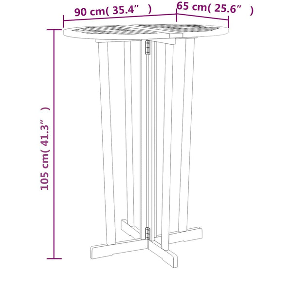 Klappbarer Bartisch Teak Massivholz 90x65x105cm