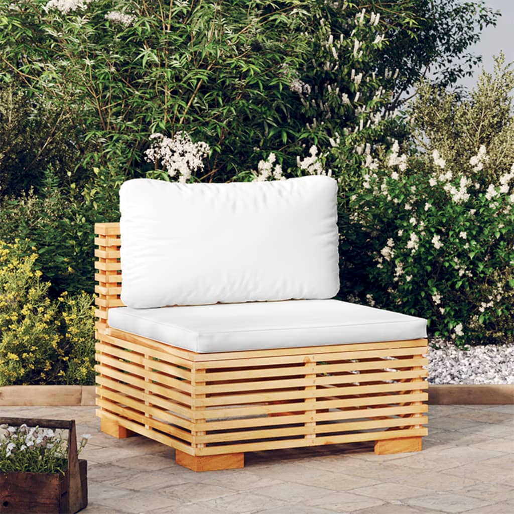 Garten Mittelsofa Teak mit Creme Kissen