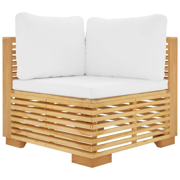 Garten Ecksofa Teak mit Creme Kissen