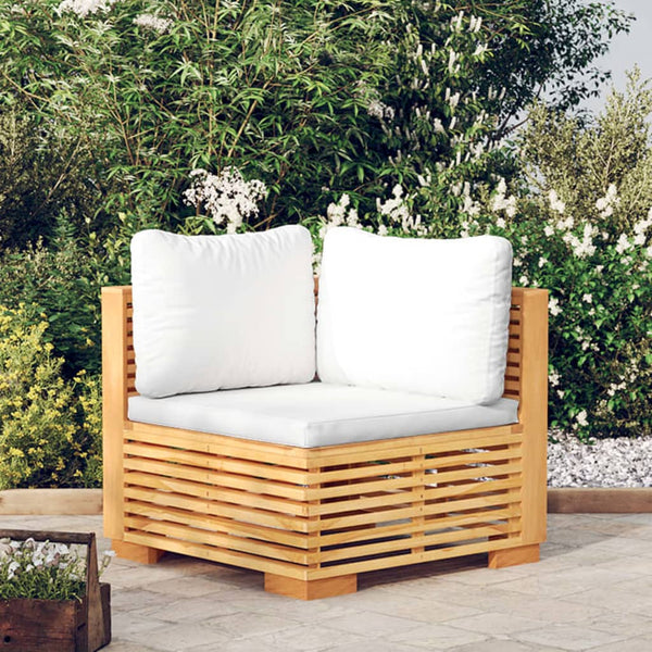 Garten Ecksofa Teak mit Creme Kissen