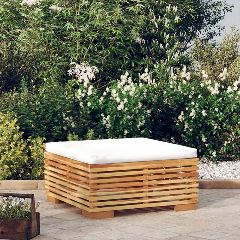 Gartenhocker Teak mit Creme Kissen