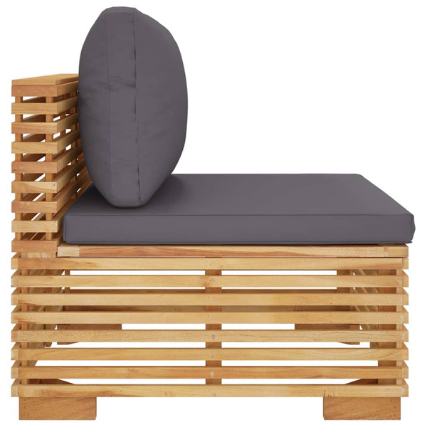 Garten Mittelsofa Teakholz Dunkelgraue Kissen