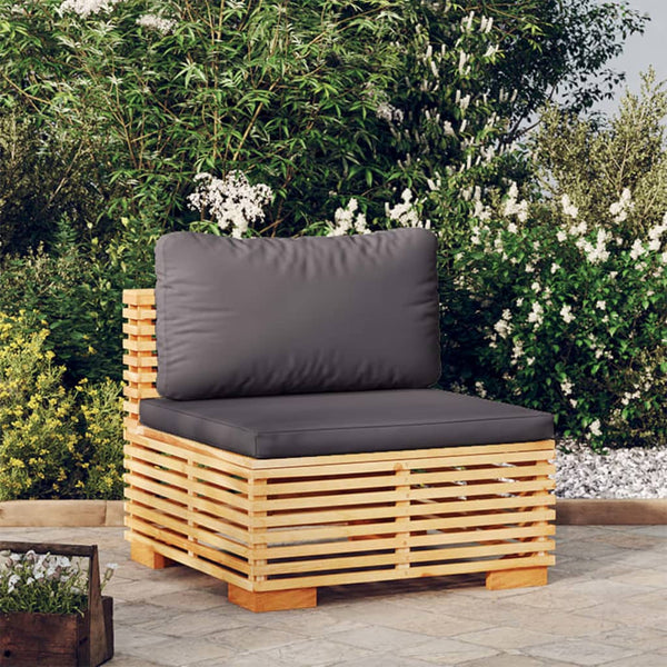 Garten Mittelsofa Teakholz Dunkelgraue Kissen