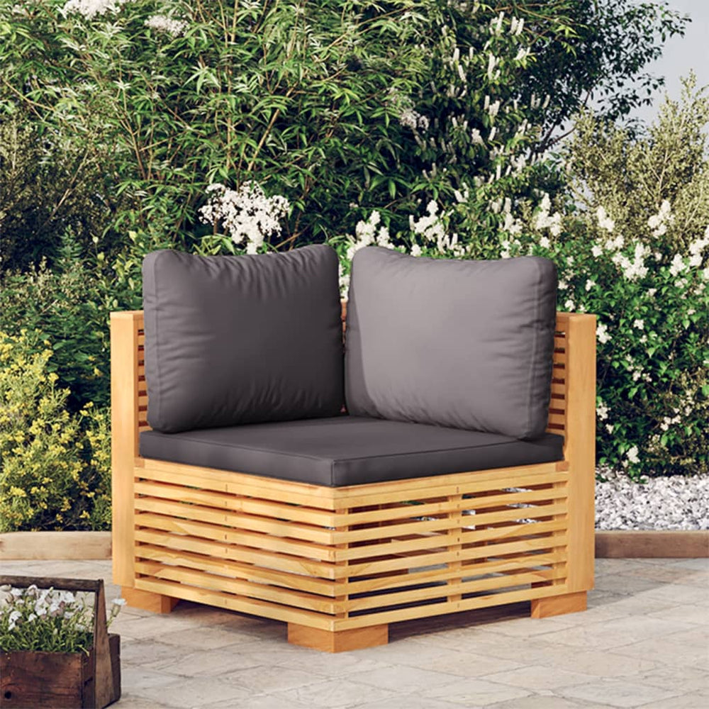 Garten Ecksofa Teakholz Dunkelgraue Kissen