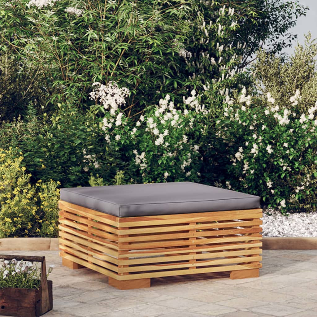 Gartenhocker Teakholz mit Dunkelgrauem Kissen