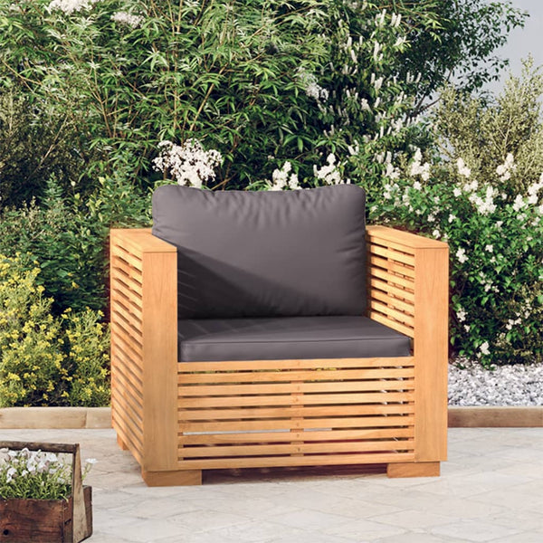 Gartensessel Teakholz mit Dunkelgrauen Kissen