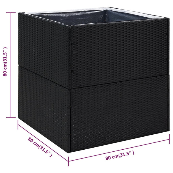 Schwarzer Pflanzkübel 80x80x80 cm Poly Rattan