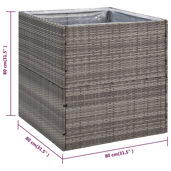 Grauer Pflanzkübel 80x80 cm Poly Rattan