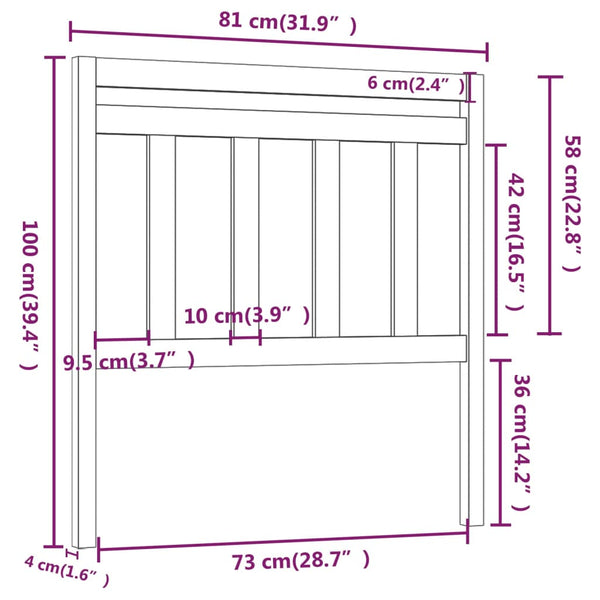 Graues Kiefer Massivholz Kopfteil 81x100 cm