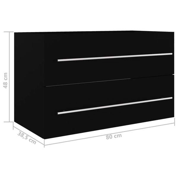 Waschbeckenunterschrank mit Einbaubecken Schwarz Holzwerkstoff