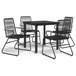 5-tlg. Garten-Essgruppe Schwarz PVC Rattan