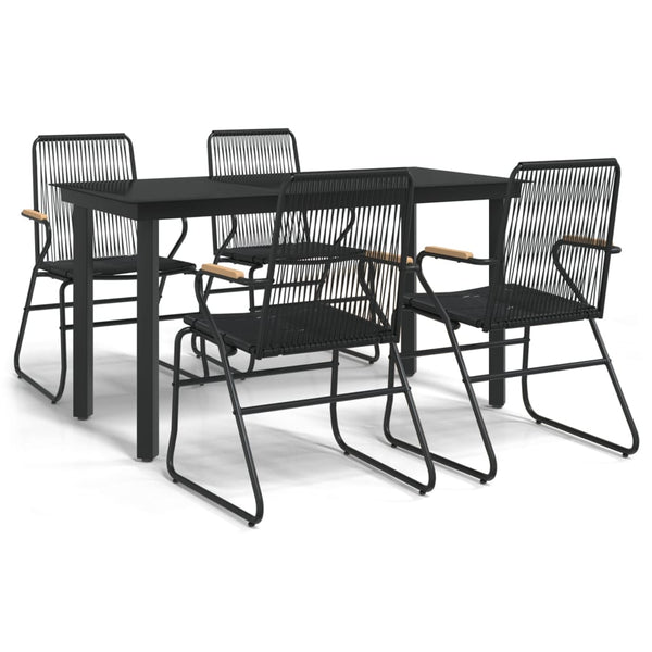 5-tlg. Garten-Essgruppe Schwarz PVC Rattan