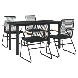 5-tlg. Garten-Essgruppe Schwarz PVC Rattan