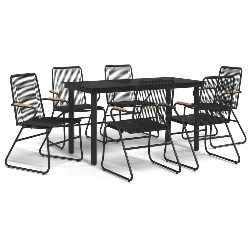 7-tlg. Garten-Essgruppe Schwarz PVC-Rattan