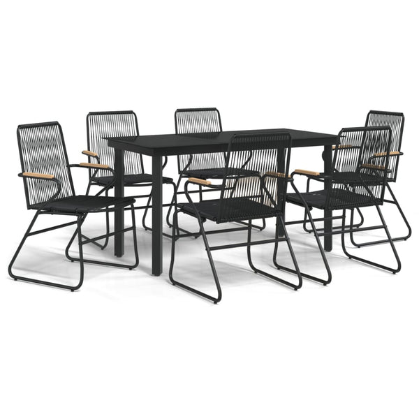 7-tlg. Garten-Essgruppe Schwarz PVC-Rattan