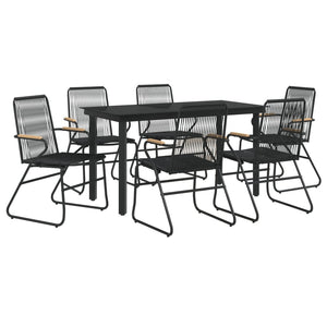 7-tlg. Garten-Essgruppe Schwarz PVC-Rattan