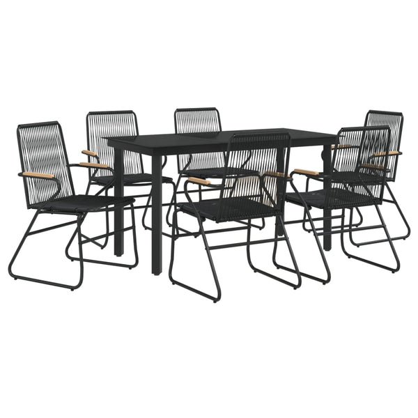 7-tlg. Garten-Essgruppe Schwarz PVC-Rattan