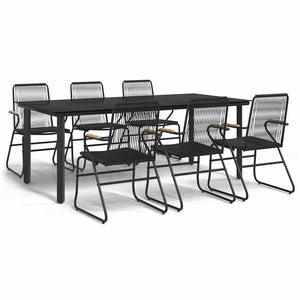 7-tlg. Garten-Essgruppe Schwarz PVC-Rattan