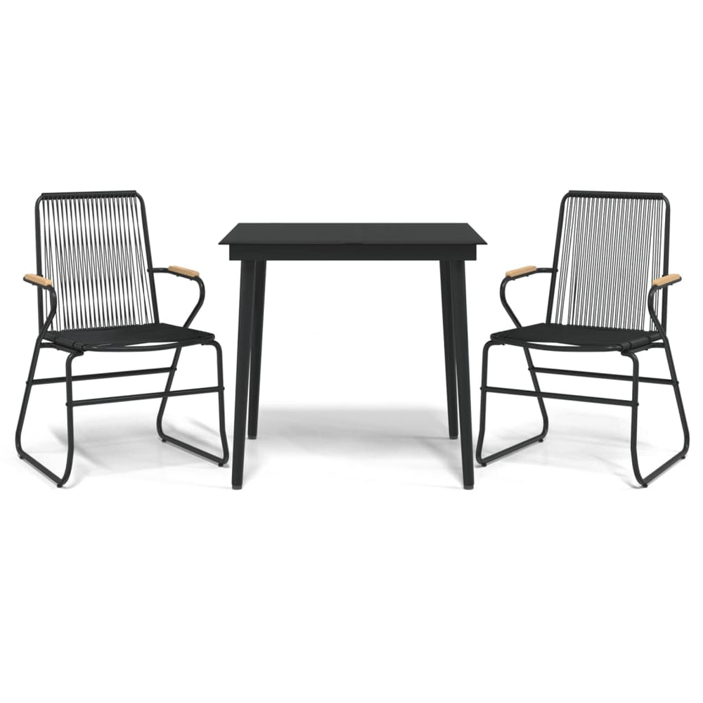3-tlg. Garten-Essgruppe Schwarz PVC Rattan