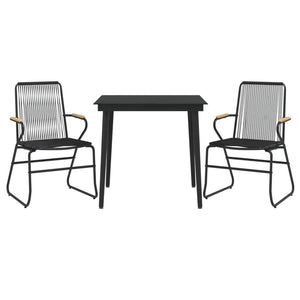 3-tlg. Garten-Essgruppe Schwarz PVC Rattan