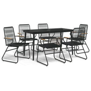 7-tlg. Garten-Essgruppe Schwarz PVC-Rattan