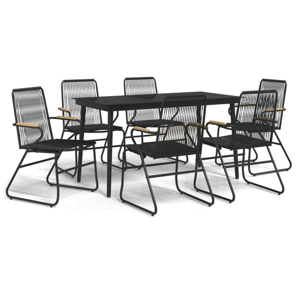 7-tlg. Garten-Essgruppe Schwarz PVC-Rattan