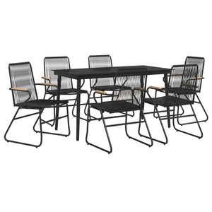 7-tlg. Garten-Essgruppe Schwarz PVC-Rattan
