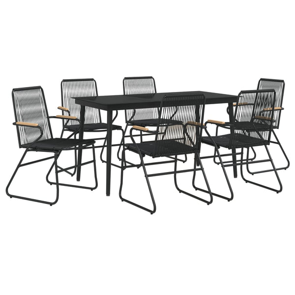 7-tlg. Garten-Essgruppe Schwarz PVC-Rattan
