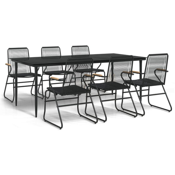 7-tlg. Garten-Essgruppe Schwarz PVC-Rattan