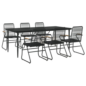7-tlg. Garten-Essgruppe Schwarz PVC-Rattan