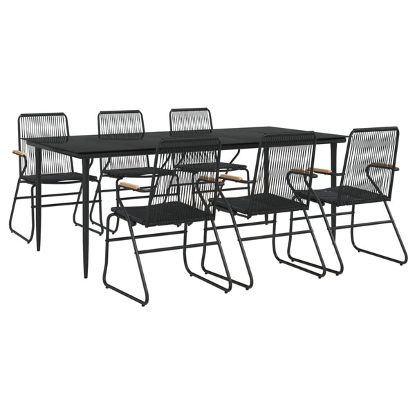 7-tlg. Garten-Essgruppe Schwarz PVC-Rattan