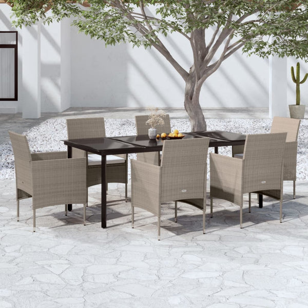 7-tlg. Garten-Essgruppe mit Kissen Beige und Schwarz