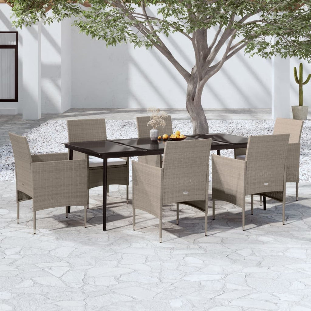 7-tlg. Garten-Essgruppe mit Kissen Beige und Schwarz