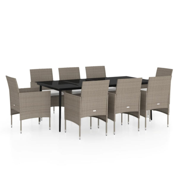 9-tlg. Garten-Essgruppe mit Kissen Beige und Schwarz