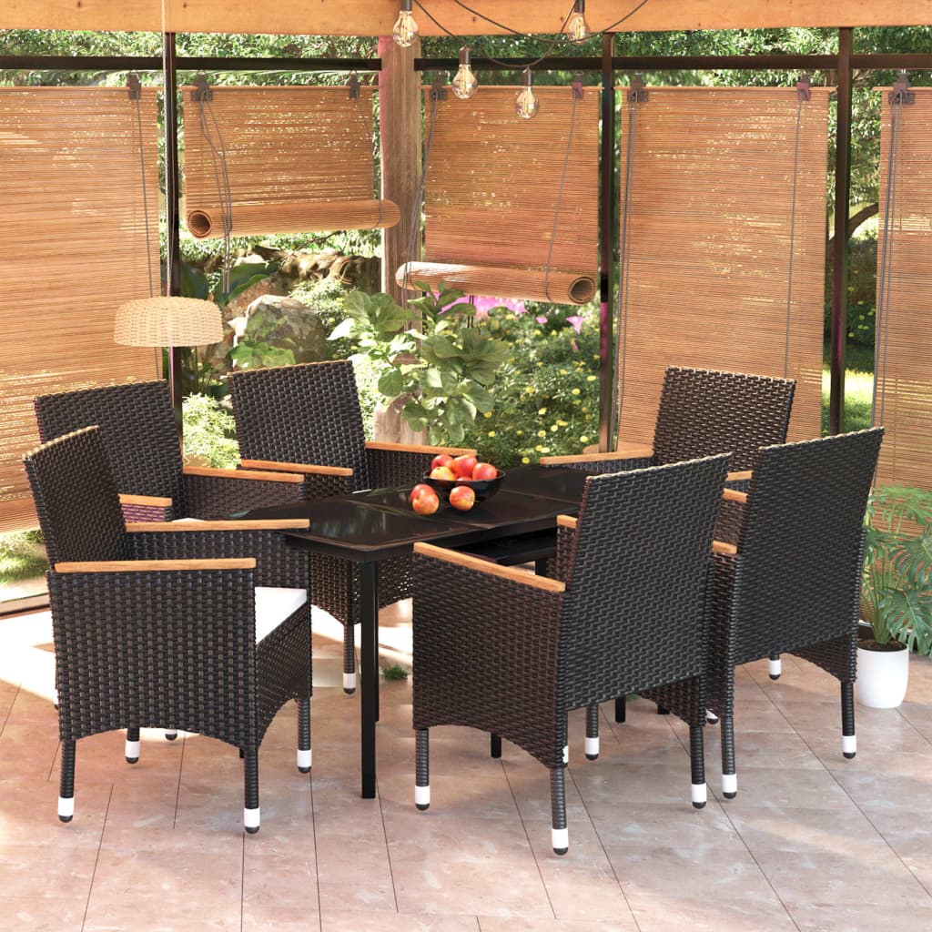 7-tlg. Garten-Essgruppe mit Kissen Schwarz