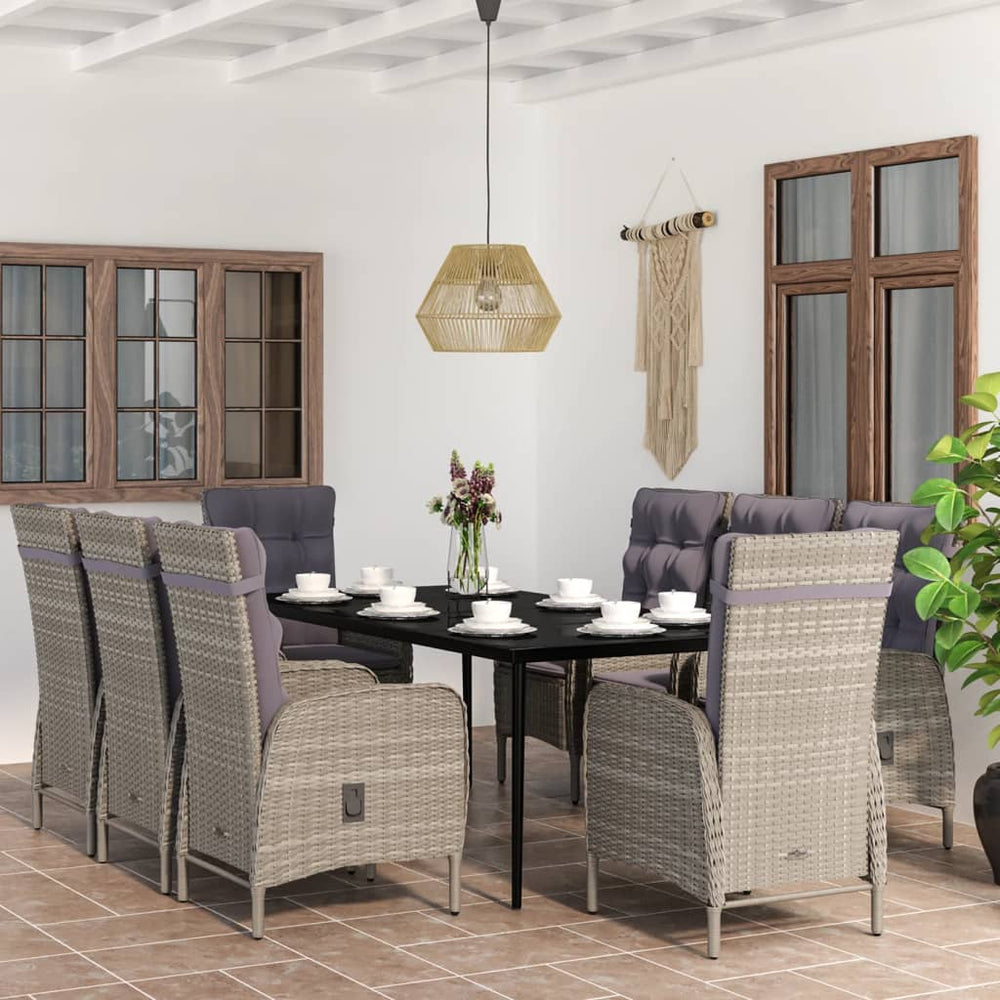 9-tlg. Garten-Essgruppe mit Auflagen Grau und Schwarz